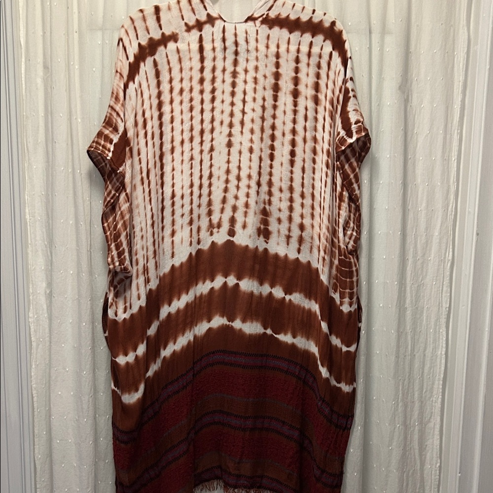 Angie Kimono Women’s One Size Brown Tie-Dye Fringe Boho Kaftan Coverup - Picture 7 of 16